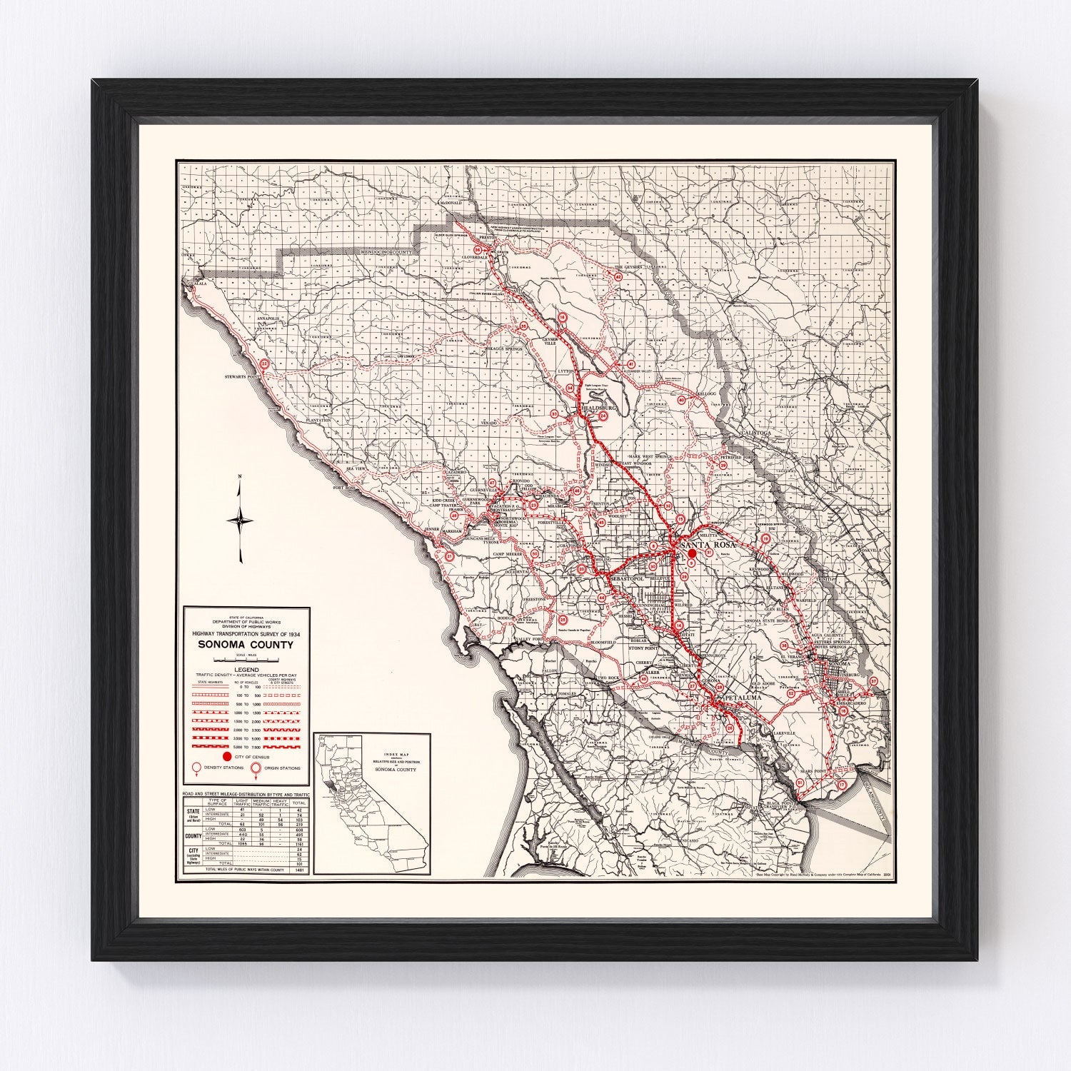 Vintage Map of Sonoma County, California 1935