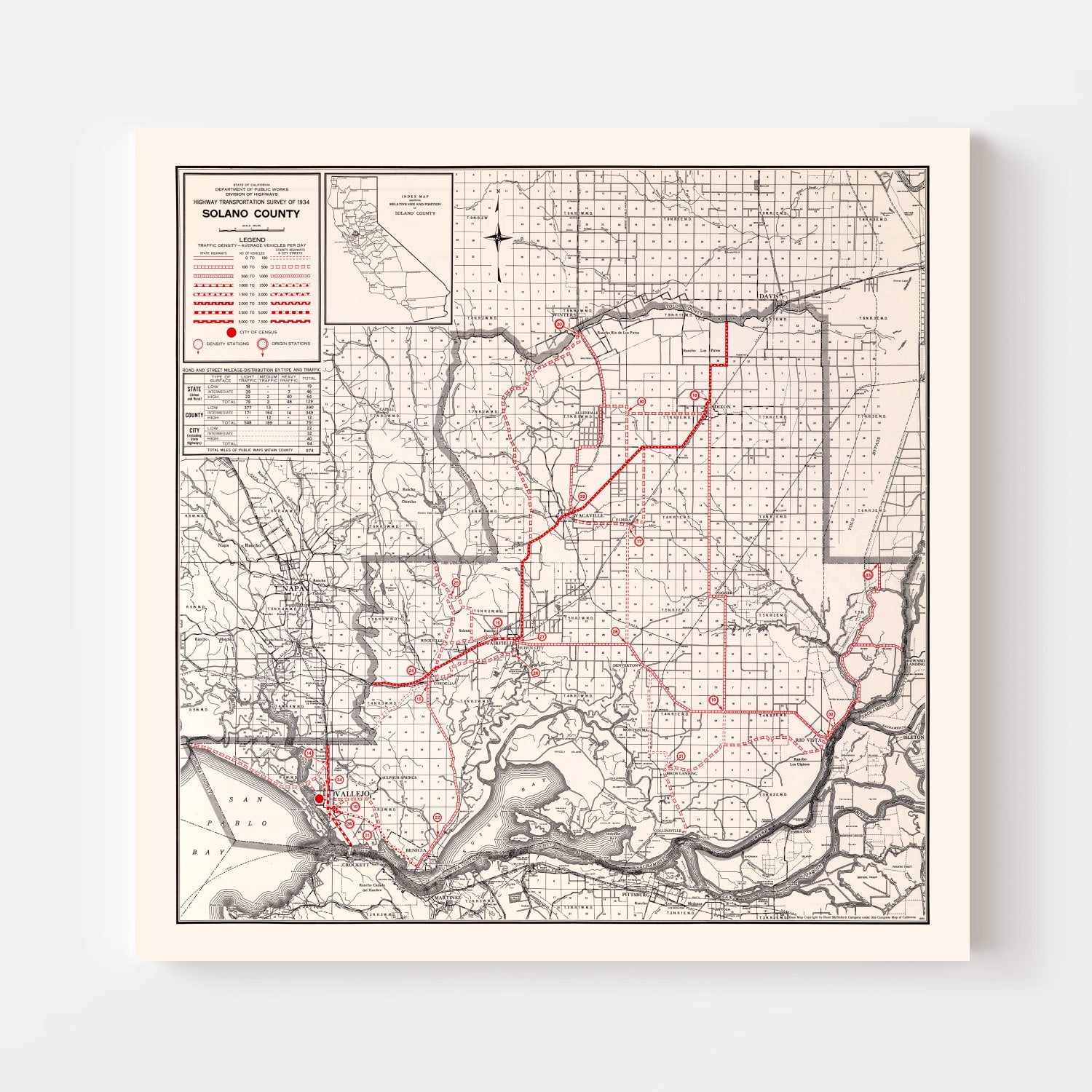 Vintage Map of Solano County, California 1935