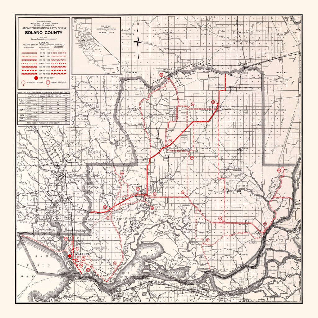 Vintage Map of Solano County, California 1935