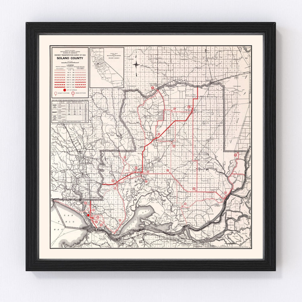 Vintage Map of Solano County, California 1935