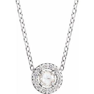 Platinum 3/8 CTW Rose-Cut Natural Diamond Halo-Style 16-18" Necklace