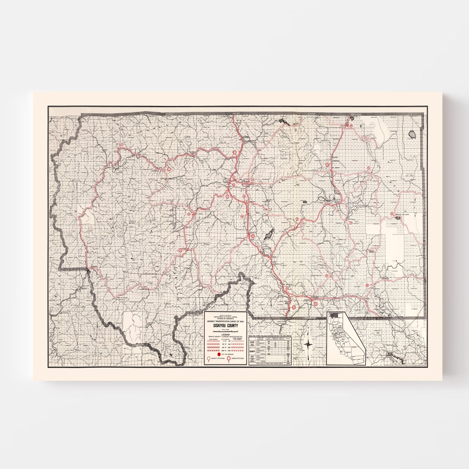 Vintage Map of Siskiyou County, California 1935