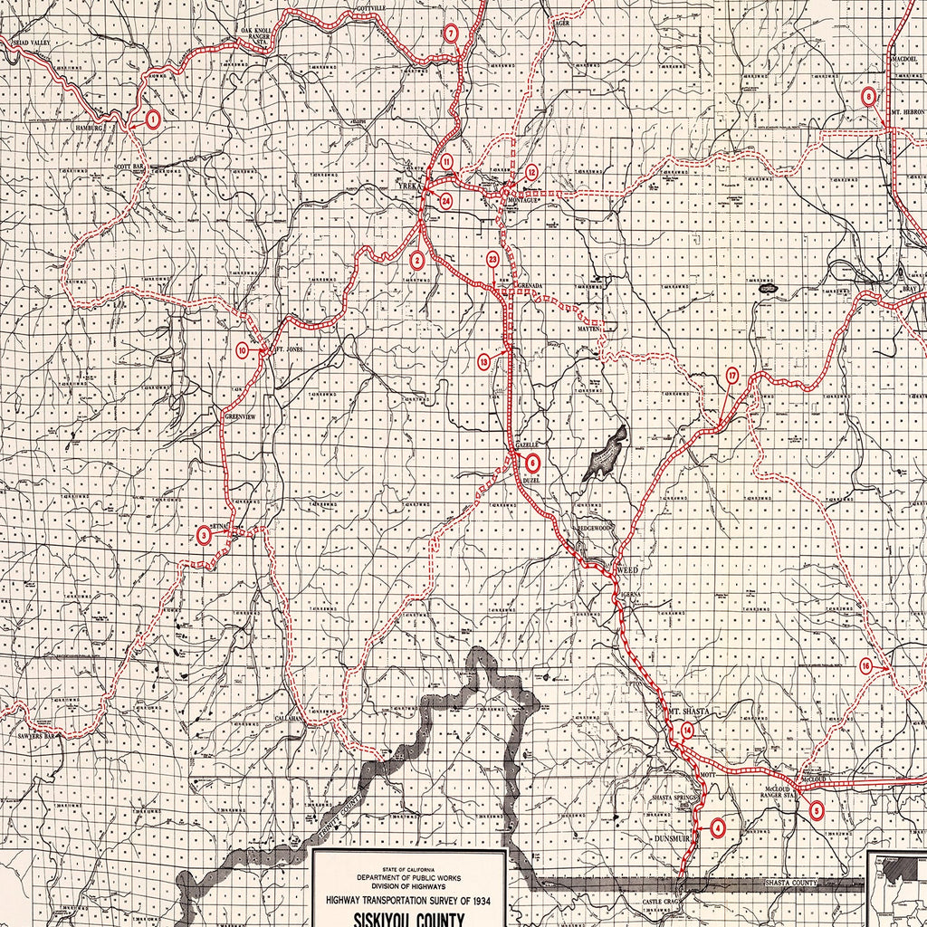 Vintage Map of Siskiyou County, California 1935