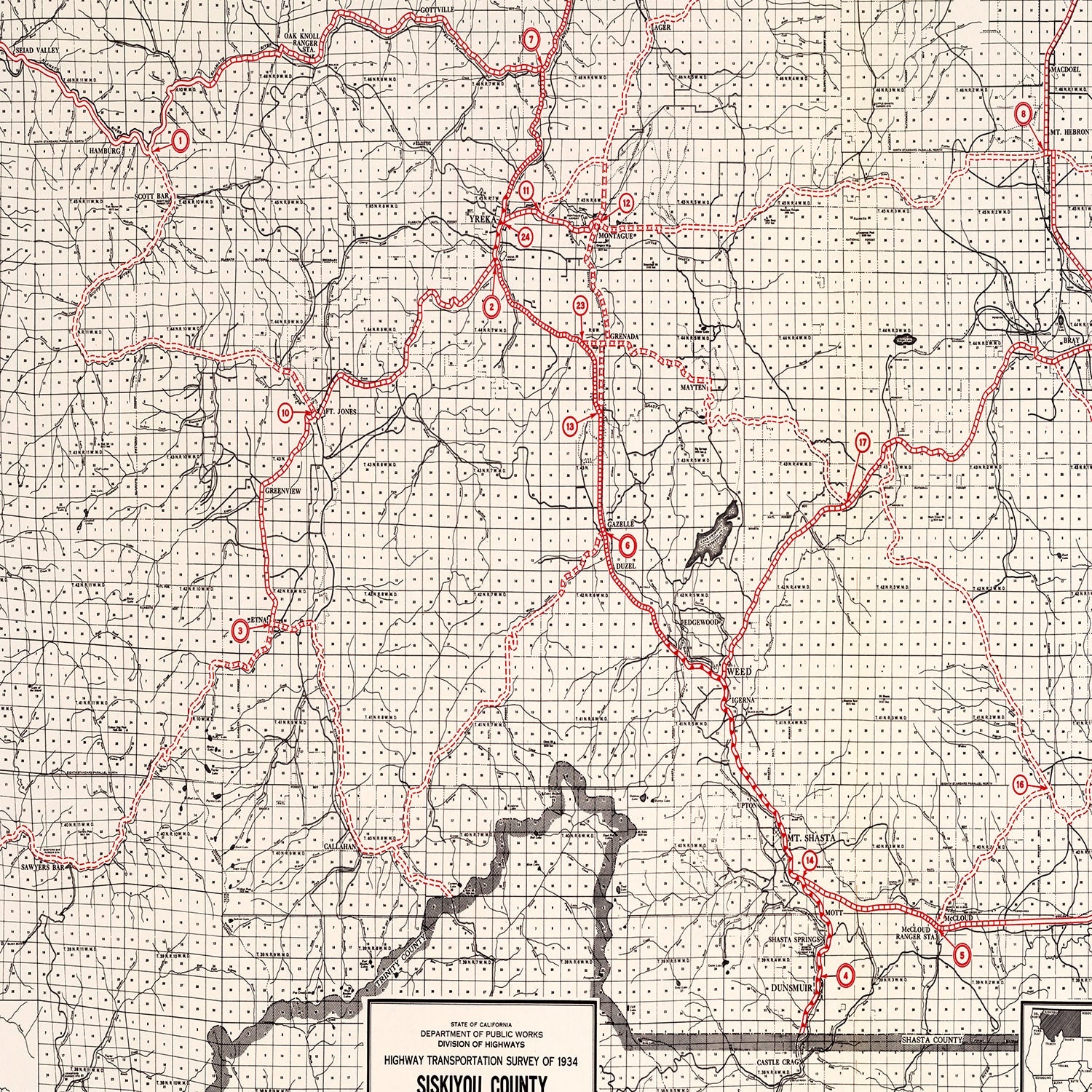 Vintage Map of Siskiyou County, California 1935