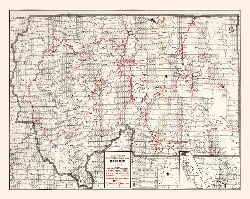 Vintage Map of Siskiyou County, California 1935