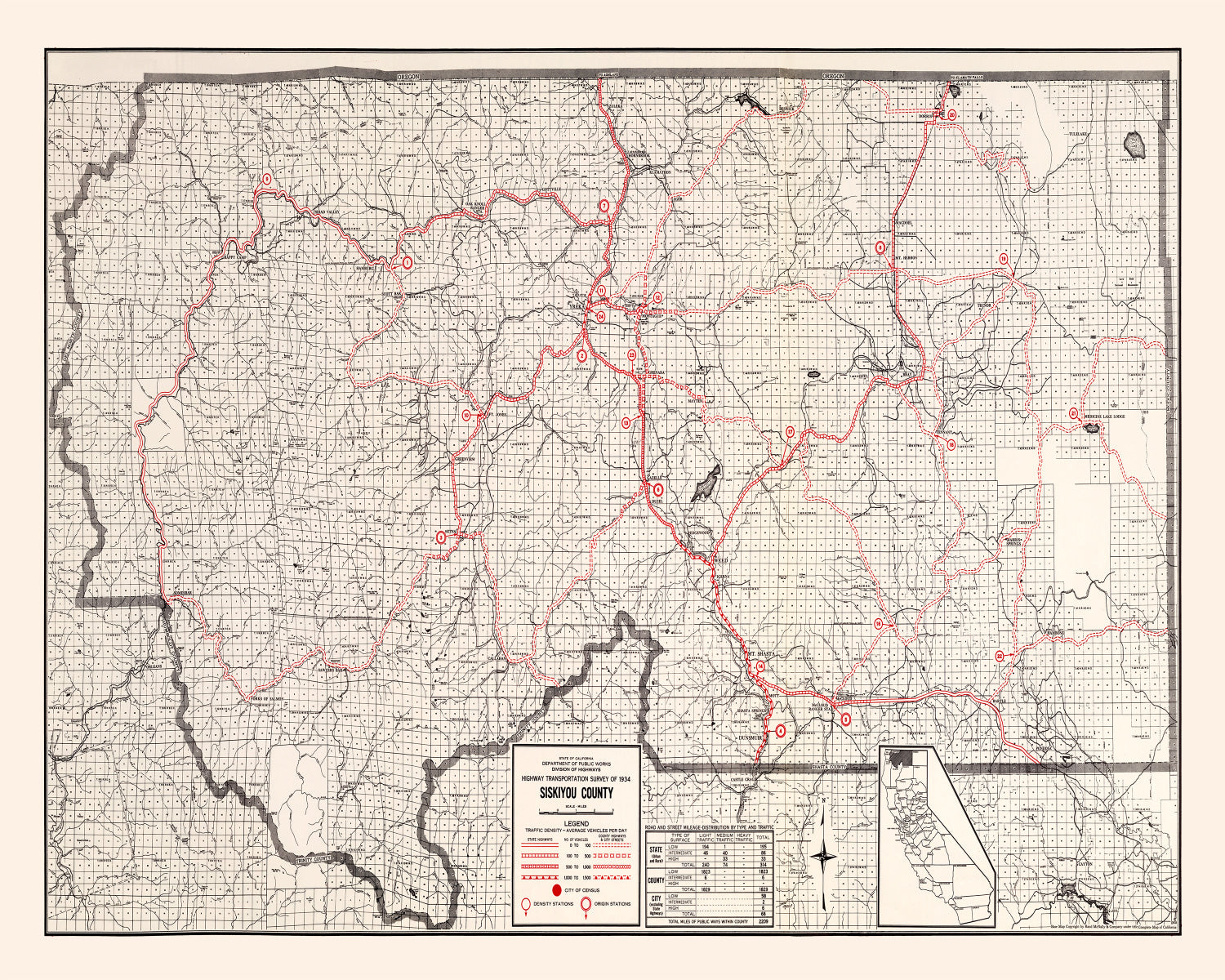 Vintage Map of Siskiyou County, California 1935