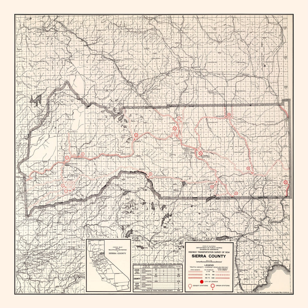 Vintage Map of Sierra County, California 1935