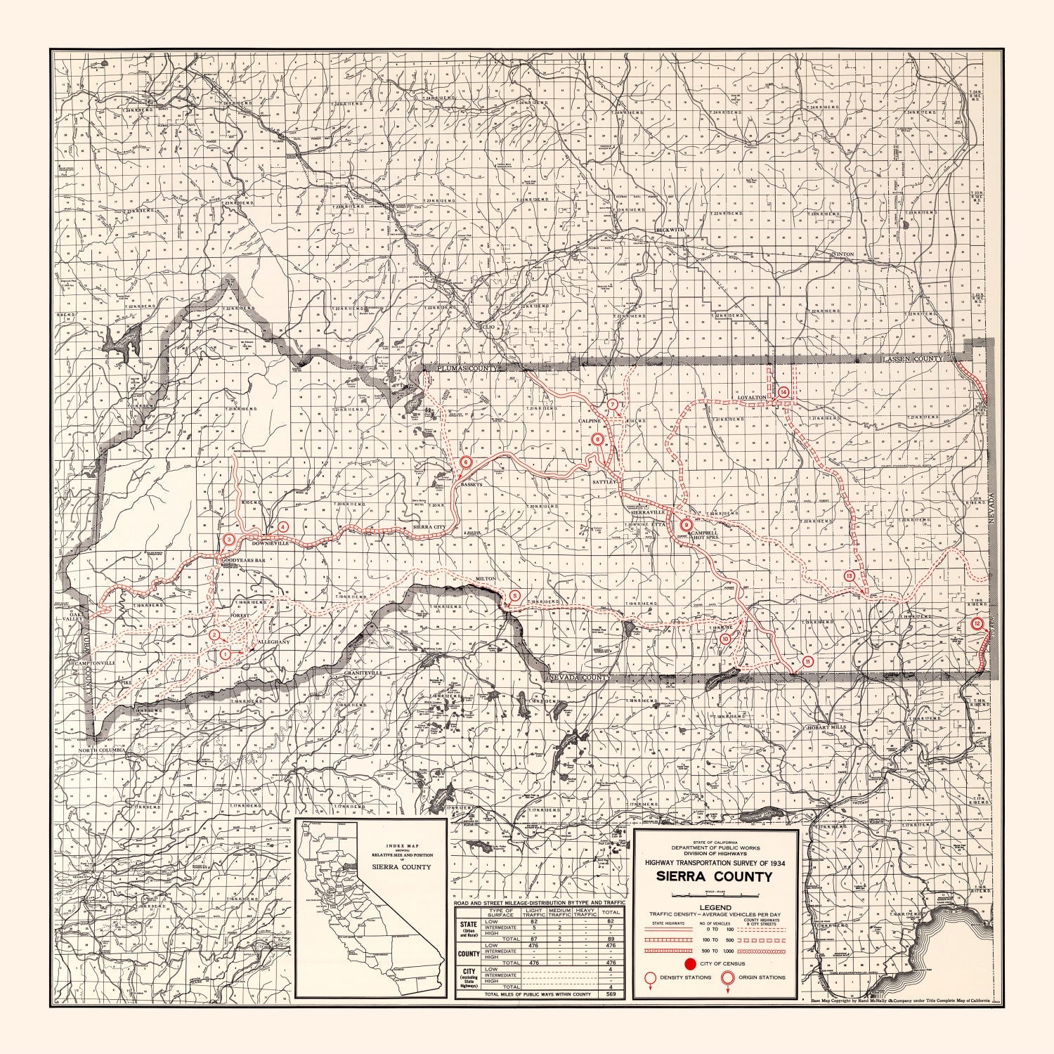 Vintage Map of Sierra County, California 1935