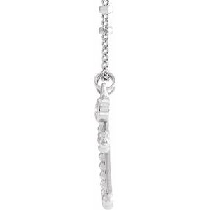 14K White Gold .06 CT Natural Diamond Beaded Cross 20" Necklace