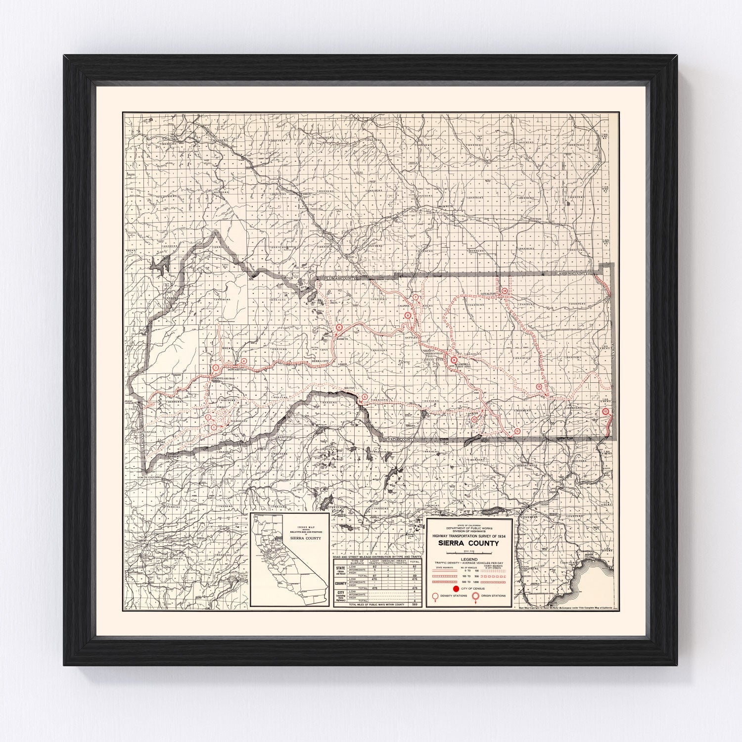 Vintage Map of Sierra County, California 1935