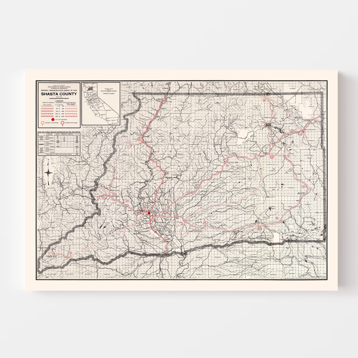 Vintage Map of Shasta County, California 1935