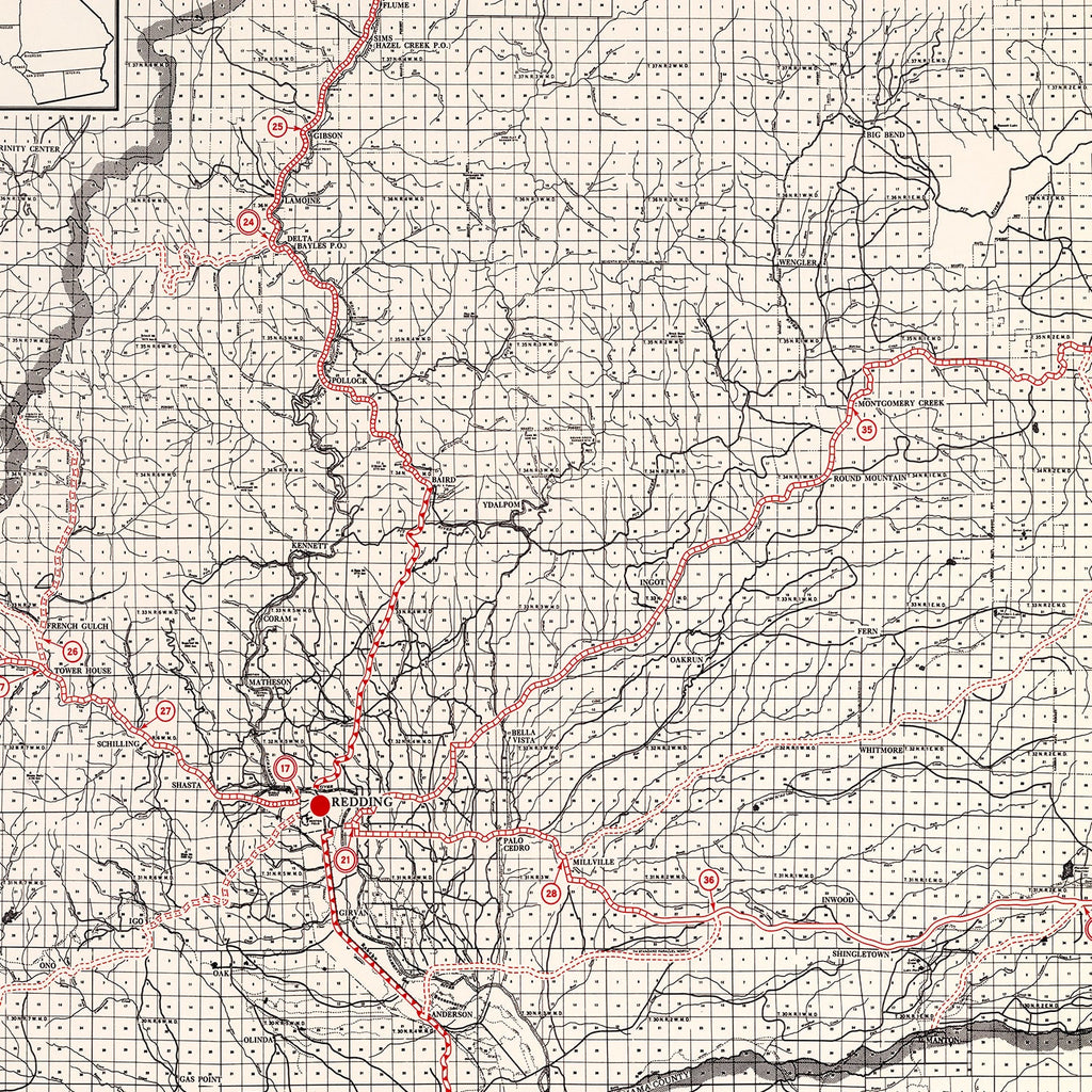 Vintage Map of Shasta County, California 1935