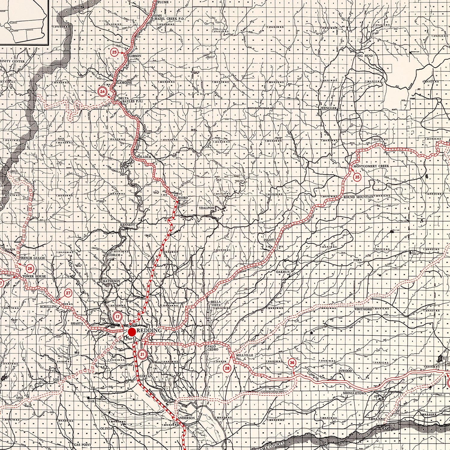 Vintage Map of Shasta County, California 1935