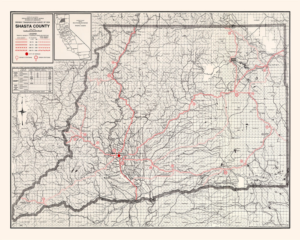Vintage Map of Shasta County, California 1935