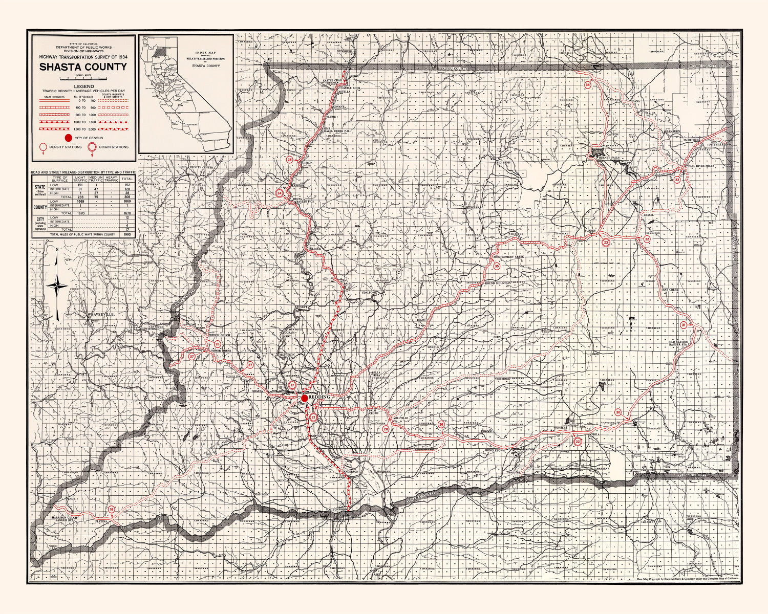 Vintage Map of Shasta County, California 1935