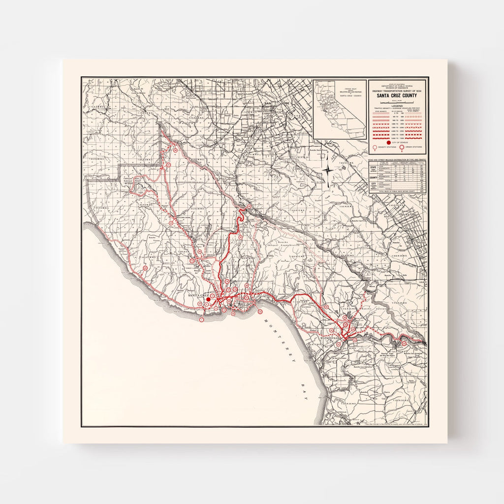 Vintage Map of Santa Cruz County, California 1935