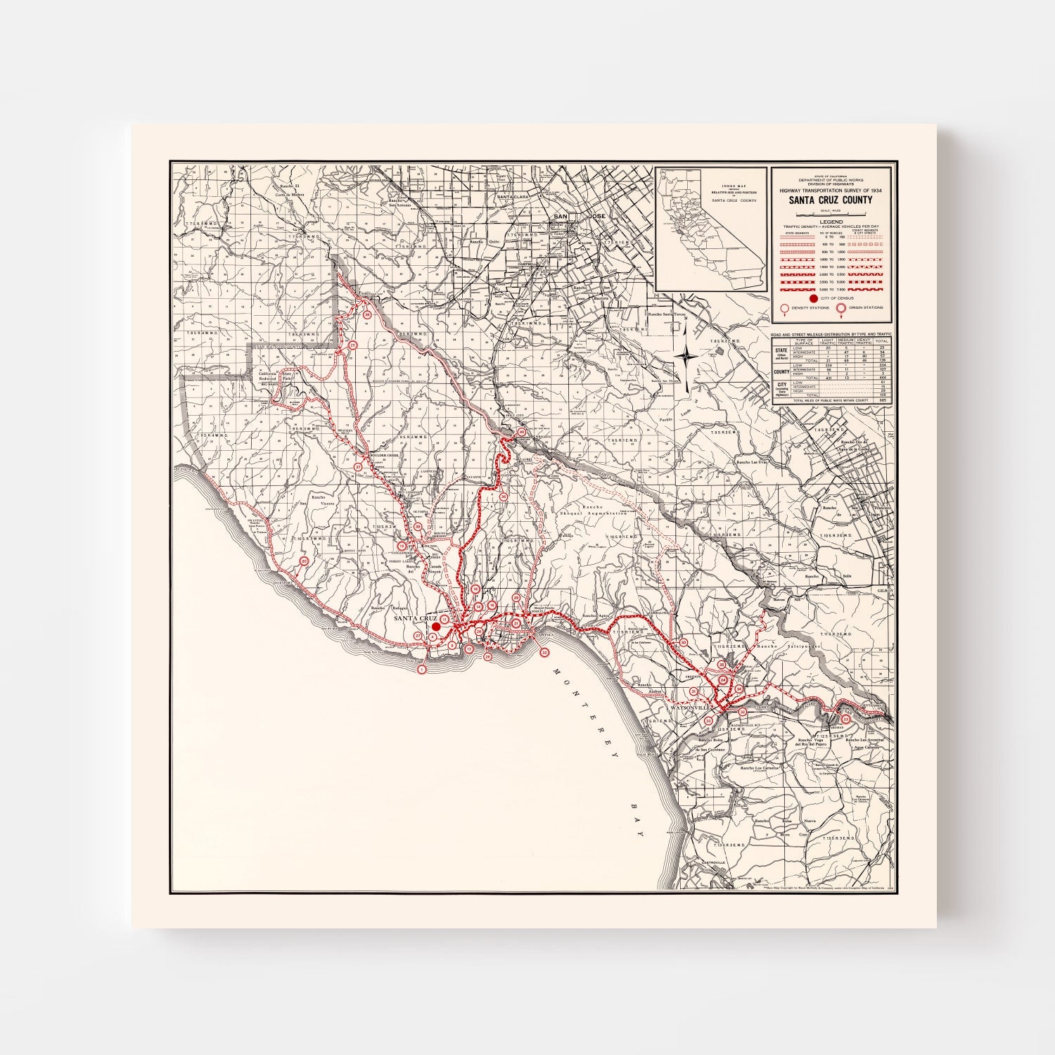 Vintage Map of Santa Cruz County, California 1935