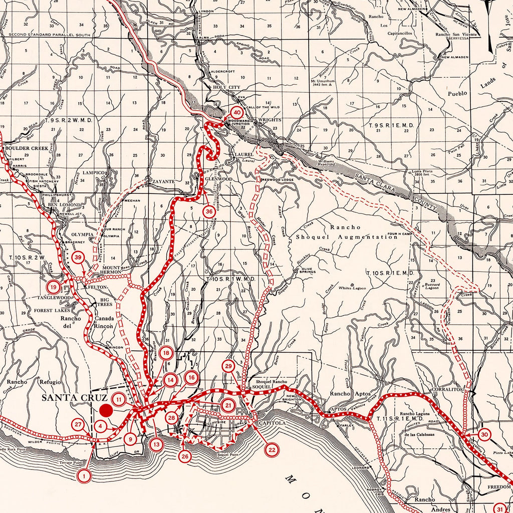 Vintage Map of Santa Cruz County, California 1935