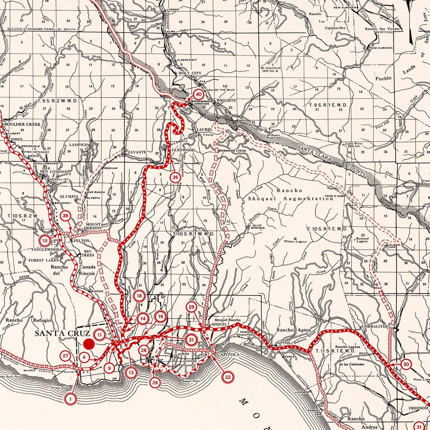 Vintage Map of Santa Cruz County, California 1935