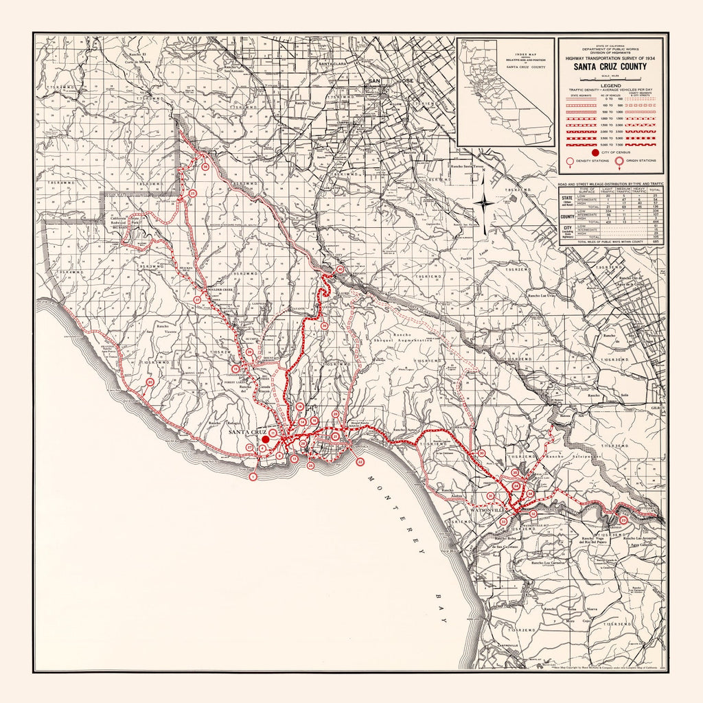 Vintage Map of Santa Cruz County, California 1935