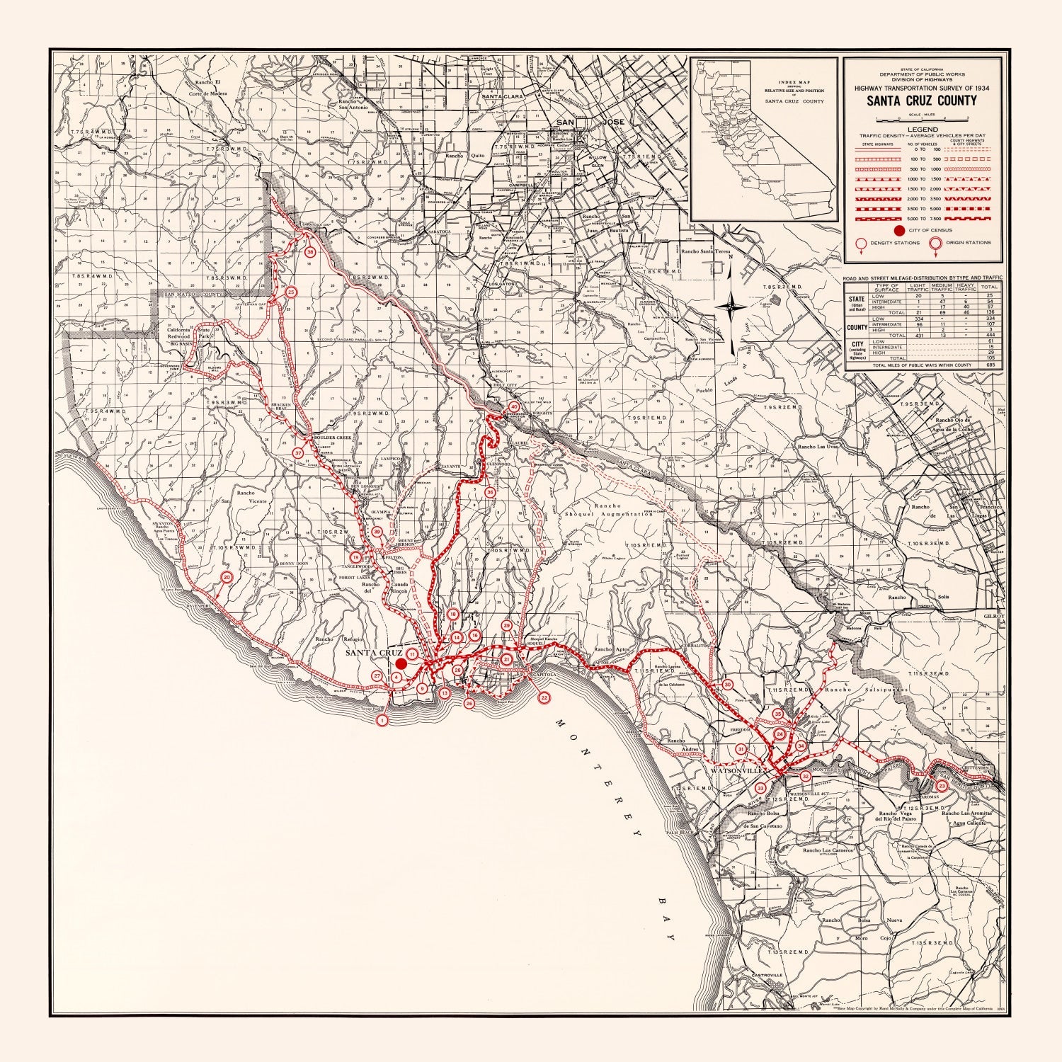Vintage Map of Santa Cruz County, California 1935
