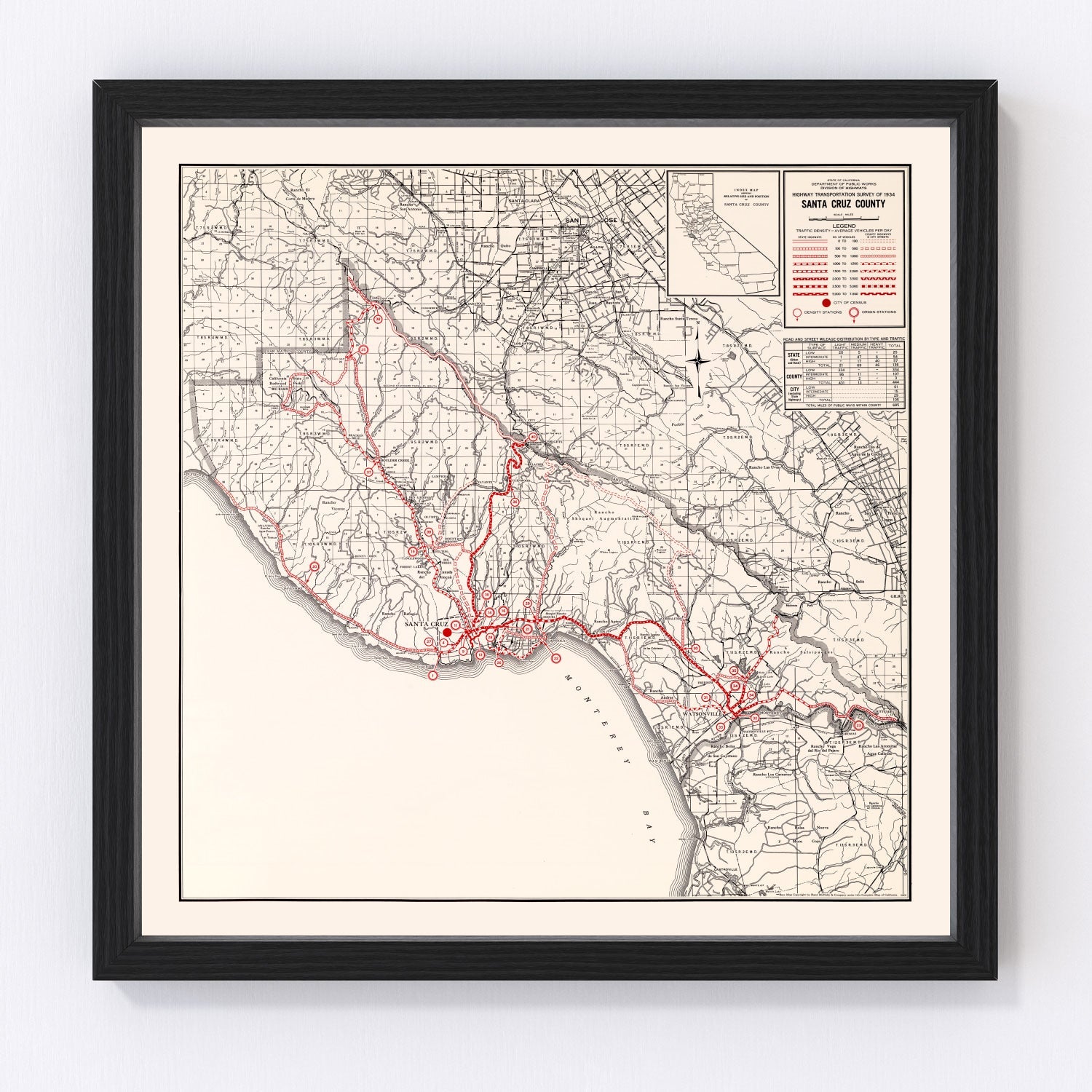 Vintage Map of Santa Cruz County, California 1935