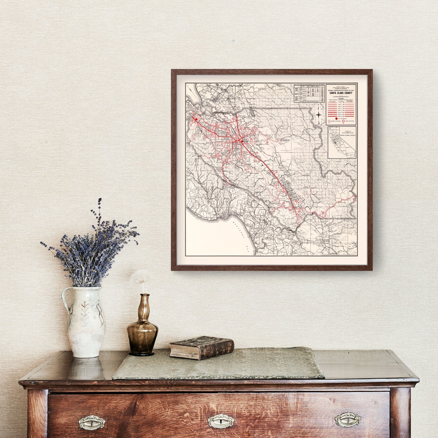 Vintage Map of Santa Clara County, California 1935