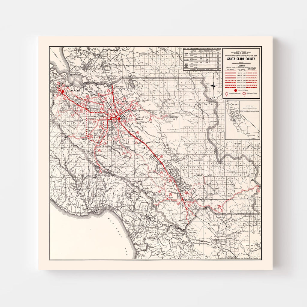 Vintage Map of Santa Clara County, California 1935
