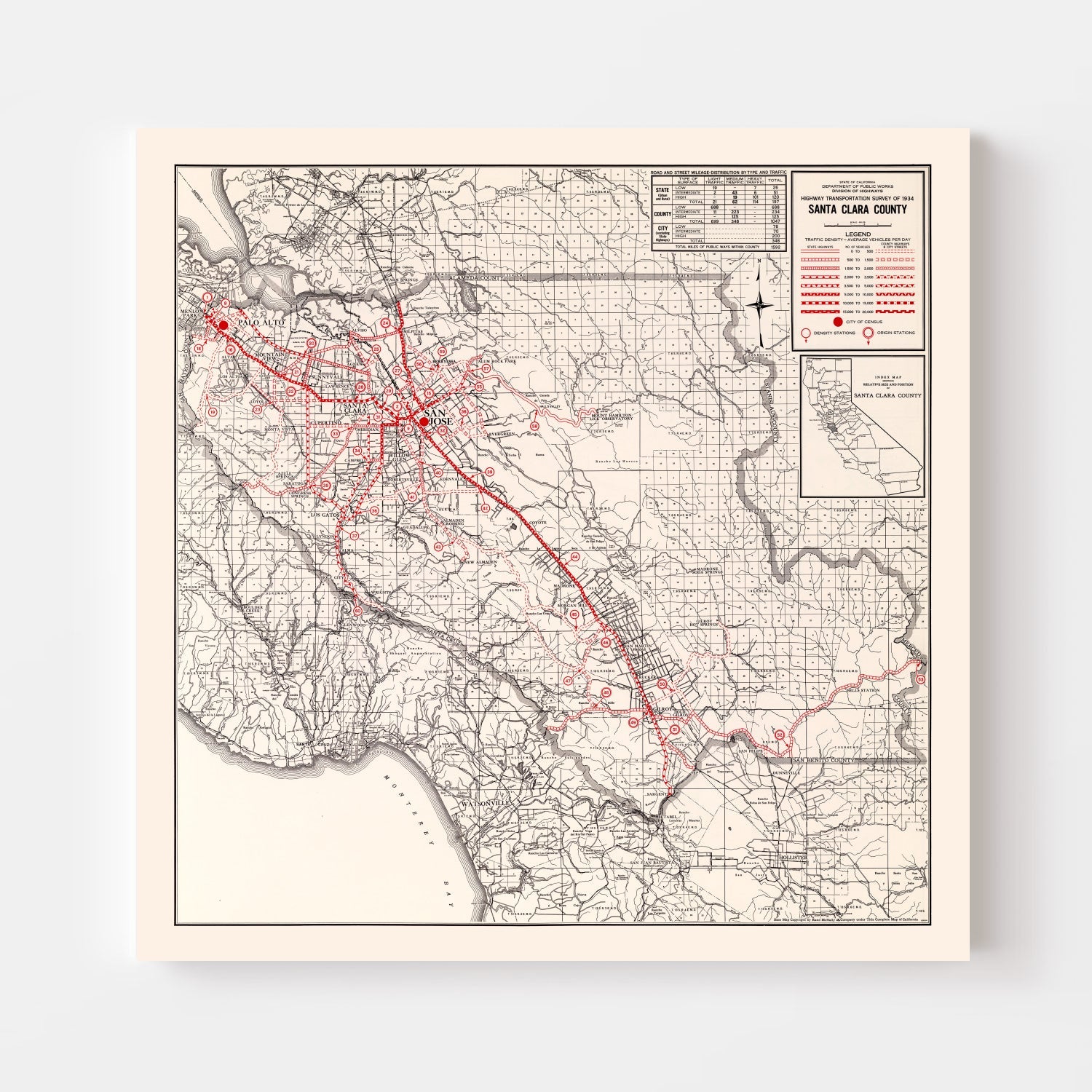 Vintage Map of Santa Clara County, California 1935