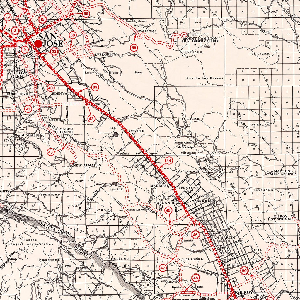 Vintage Map of Santa Clara County, California 1935
