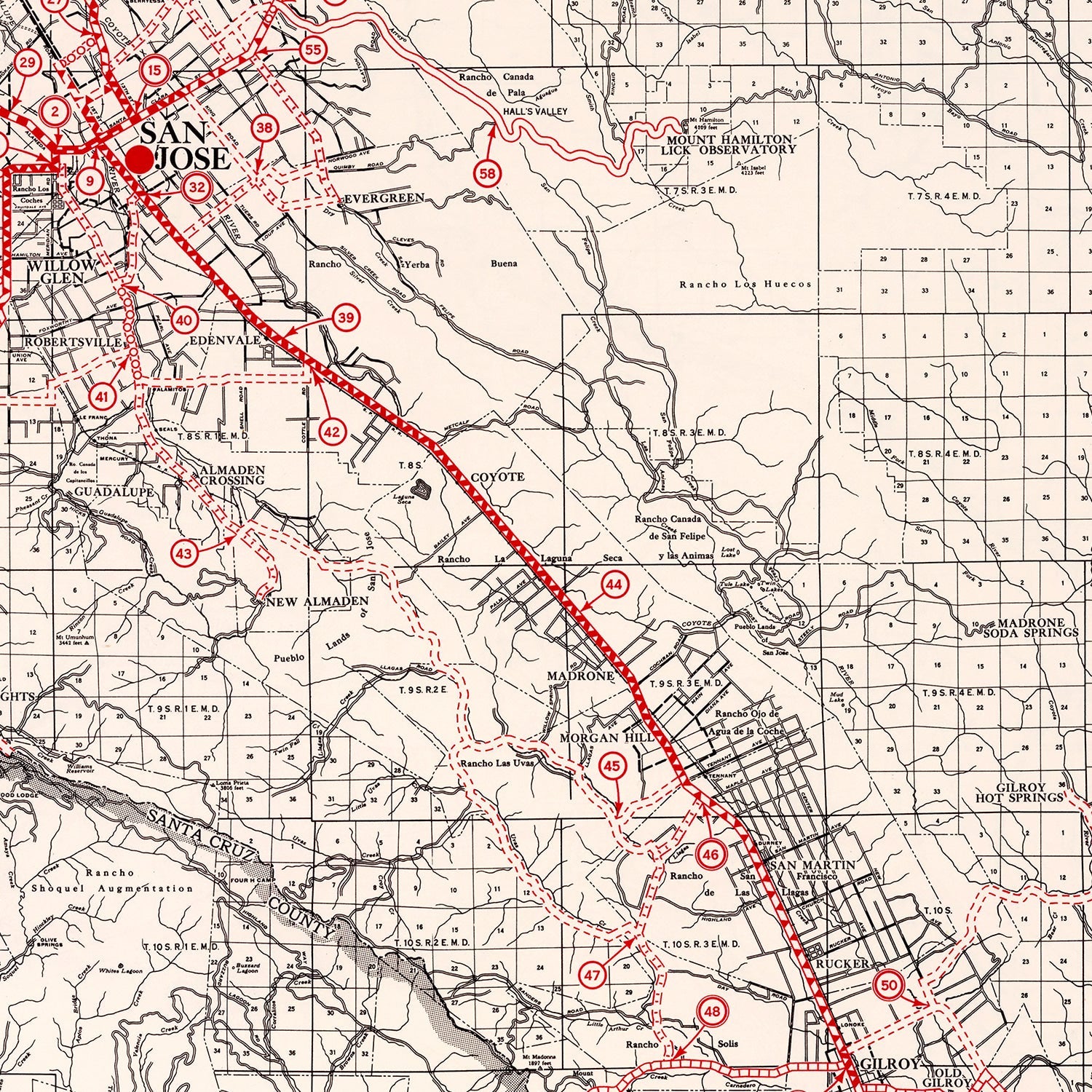 Vintage Map of Santa Clara County, California 1935
