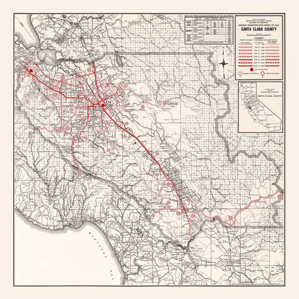 Vintage Map of Santa Clara County, California 1935