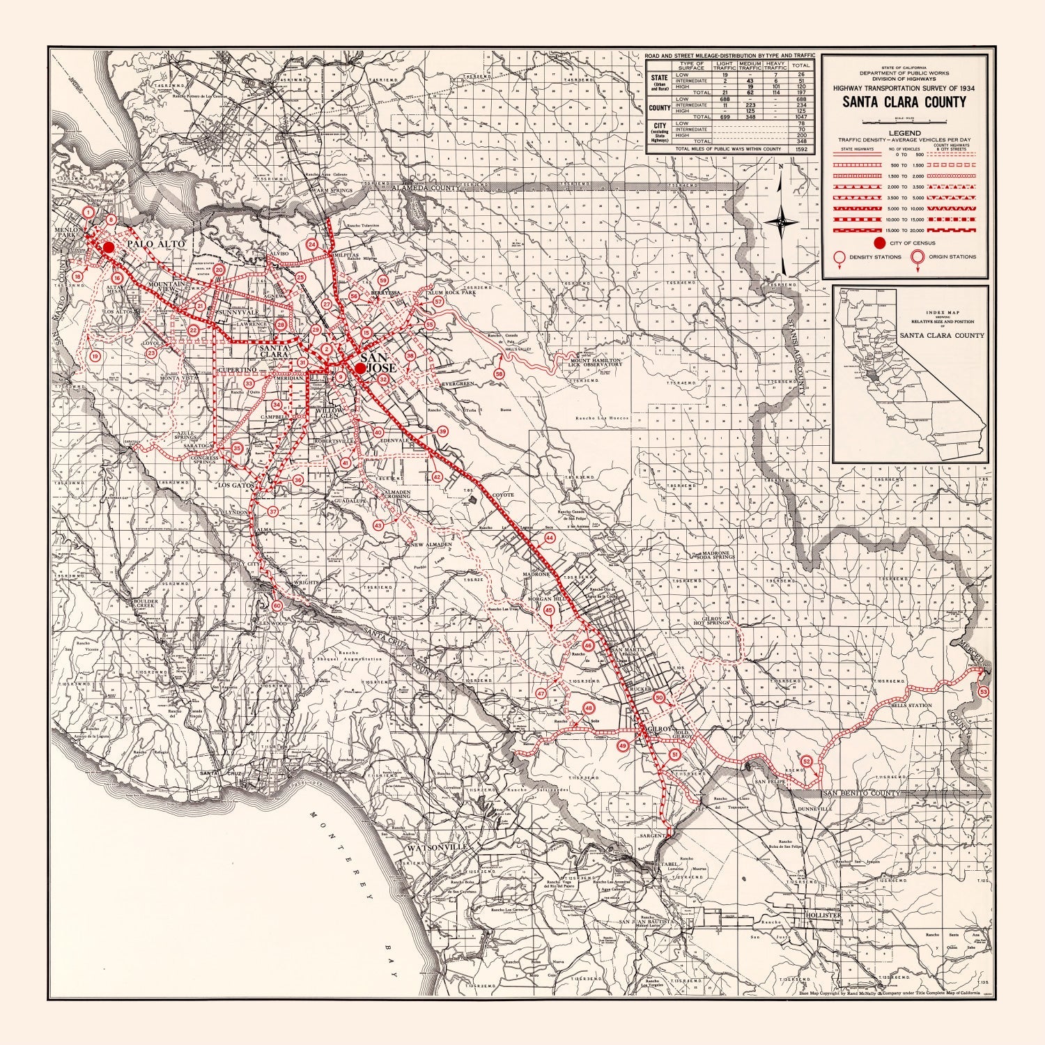 Vintage Map of Santa Clara County, California 1935