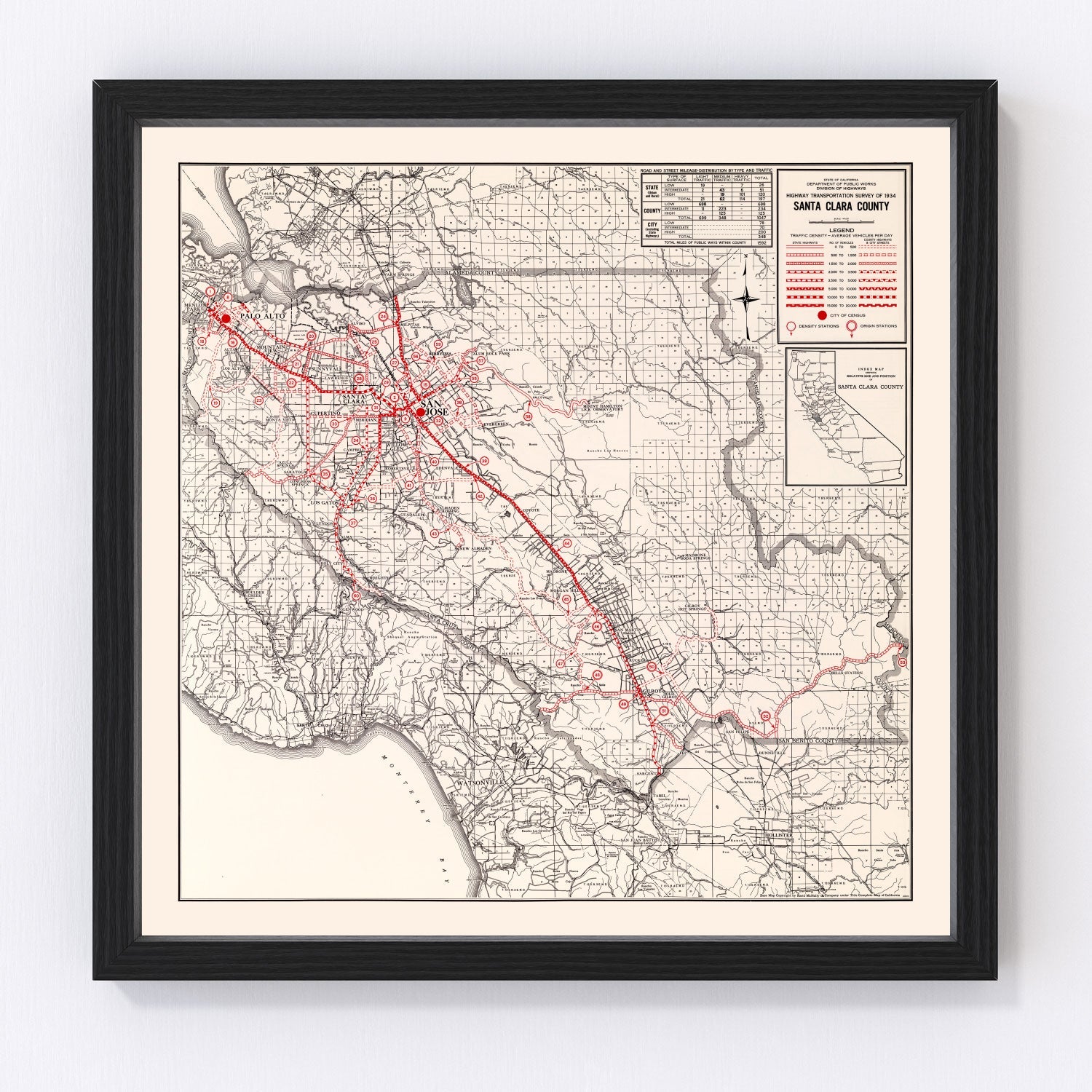 Vintage Map of Santa Clara County, California 1935