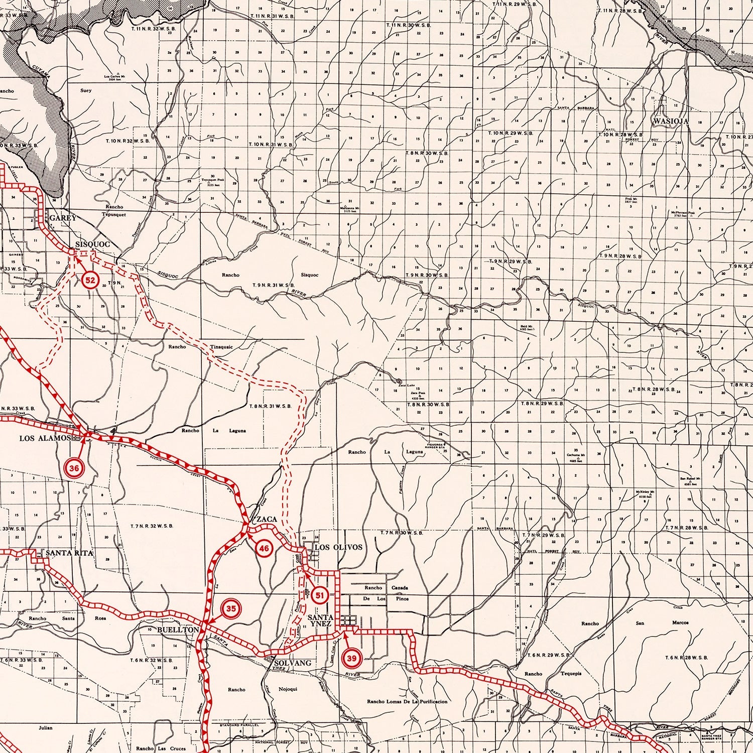 Vintage Map of Santa Barbara County, California 1935