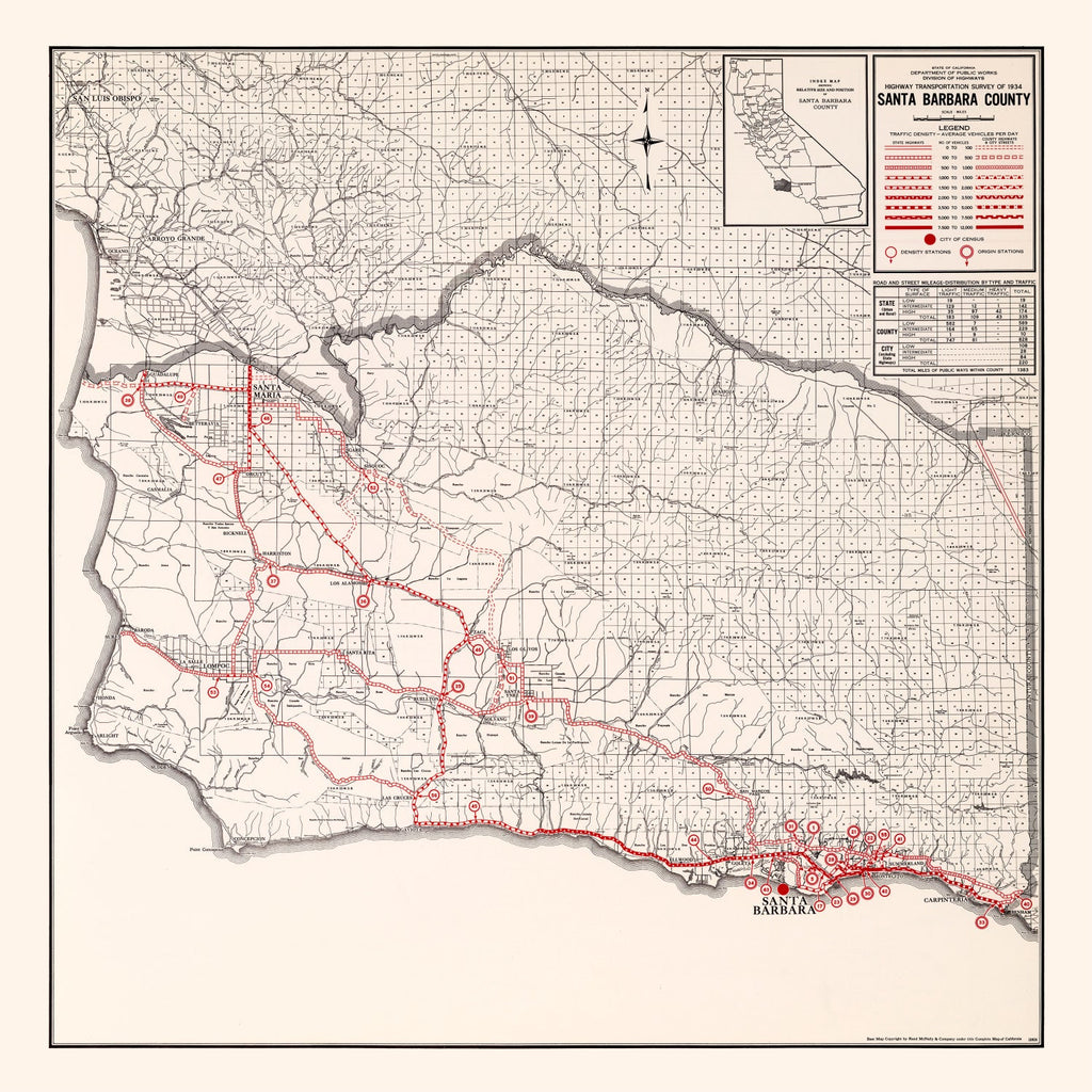 Vintage Map of Santa Barbara County, California 1935