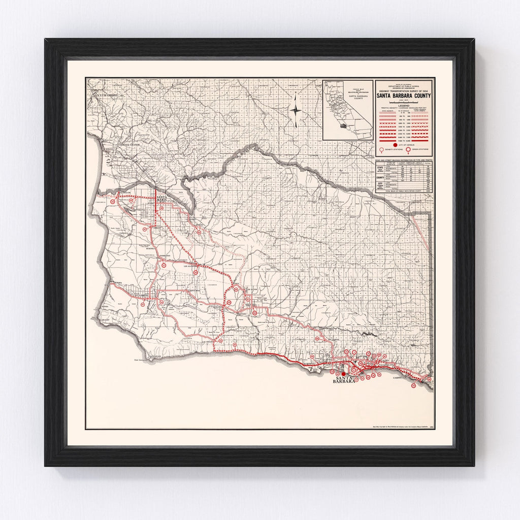 Vintage Map of Santa Barbara County, California 1935