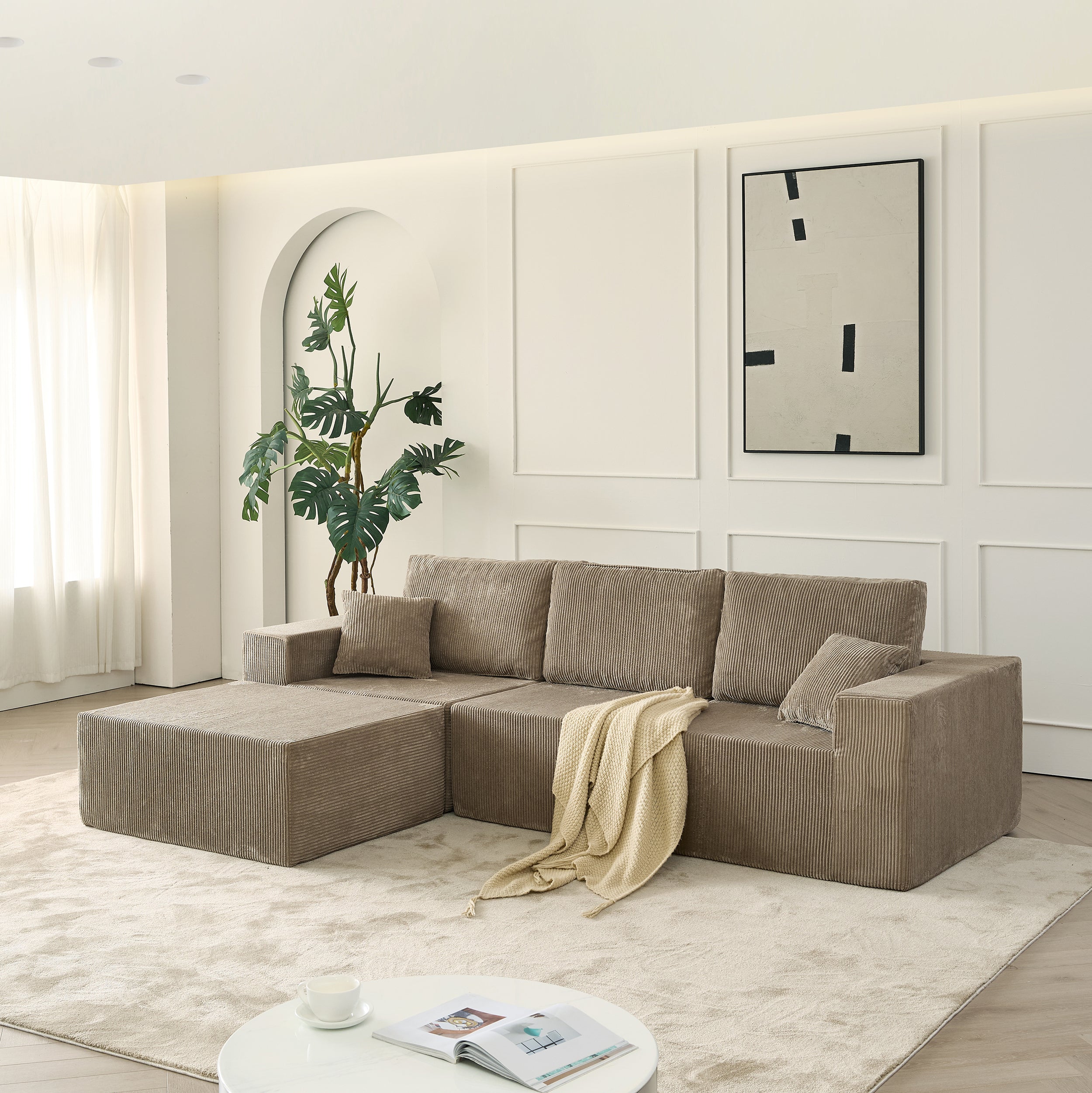 110' Cloud Modular Sectional Sofa,Boneless Couch, No Assembly, 3 seater with Ottoman & 2 Pillows, Perfect for Living Rooms and Bedrooms  grey