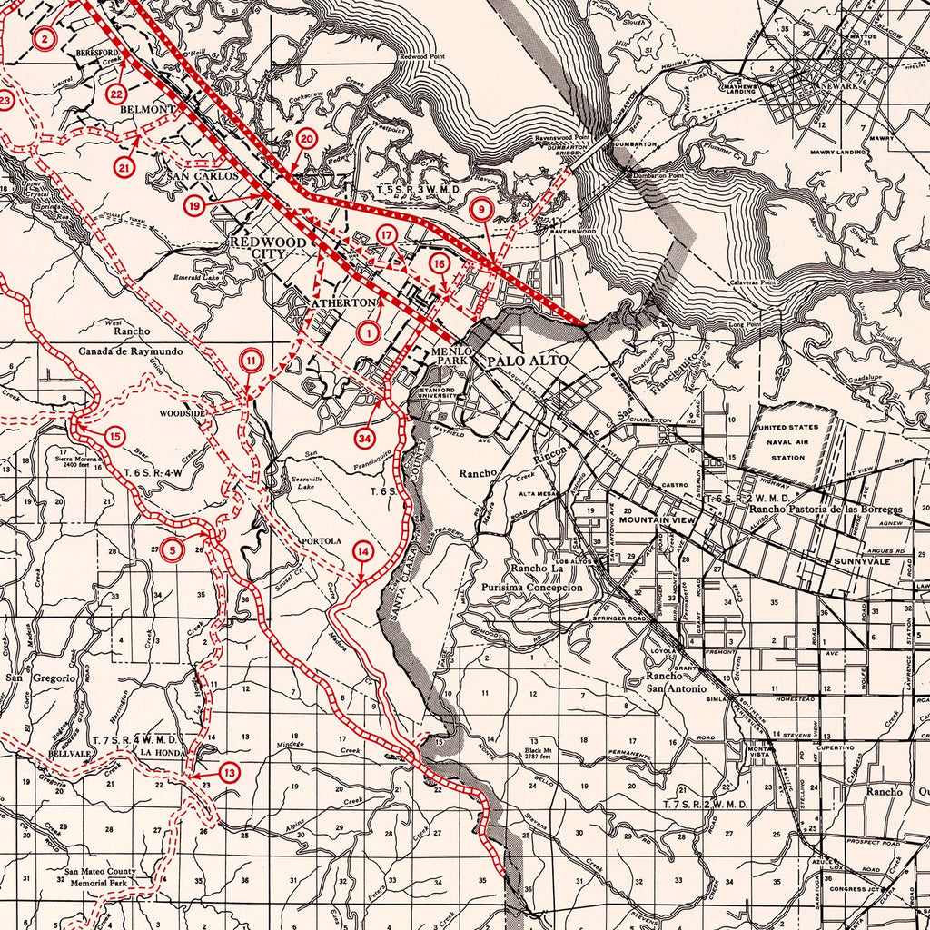Vintage Map of San Mateo County, California 1935