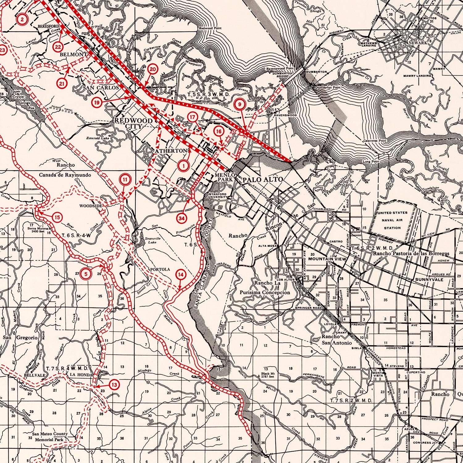 Vintage Map of San Mateo County, California 1935