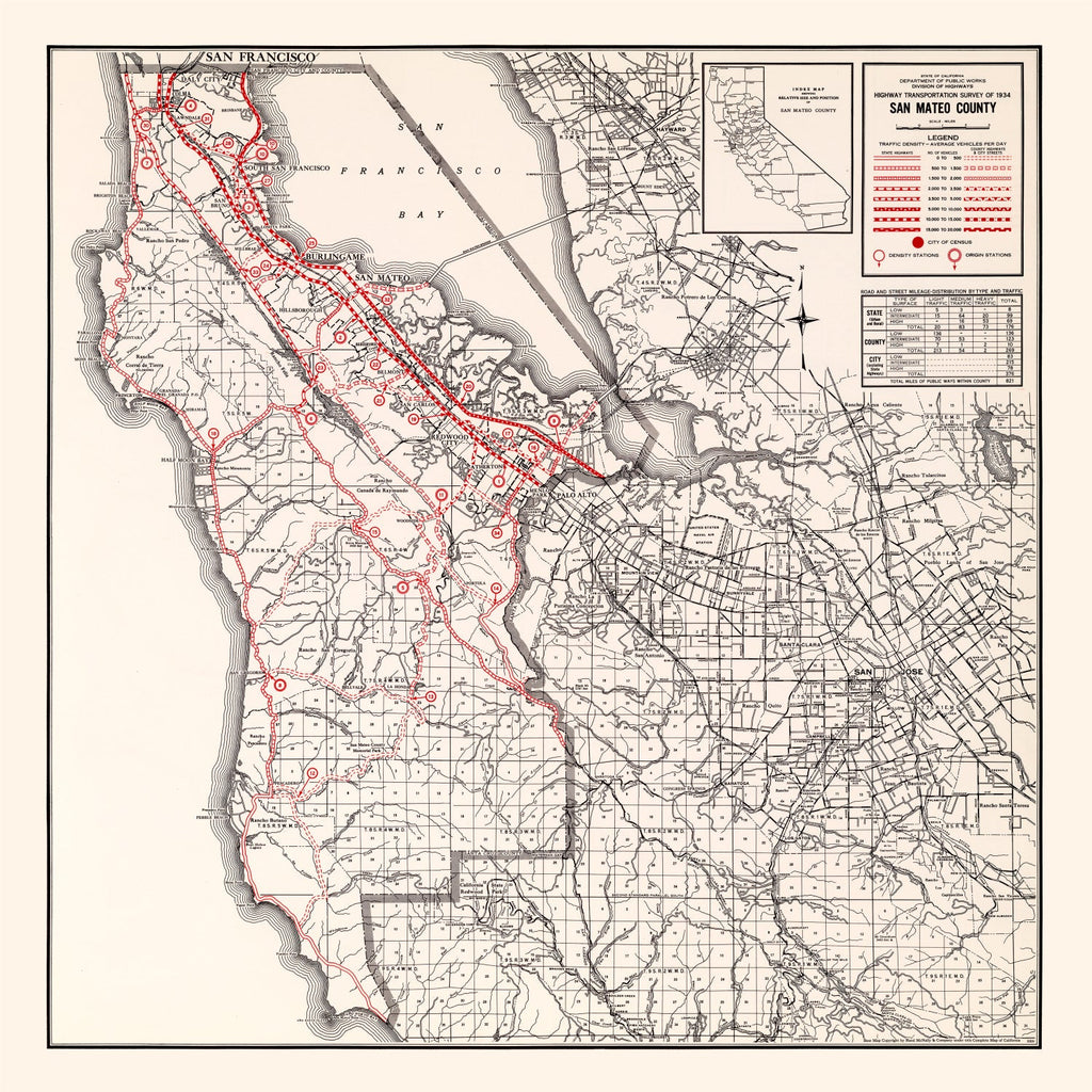 Vintage Map of San Mateo County, California 1935