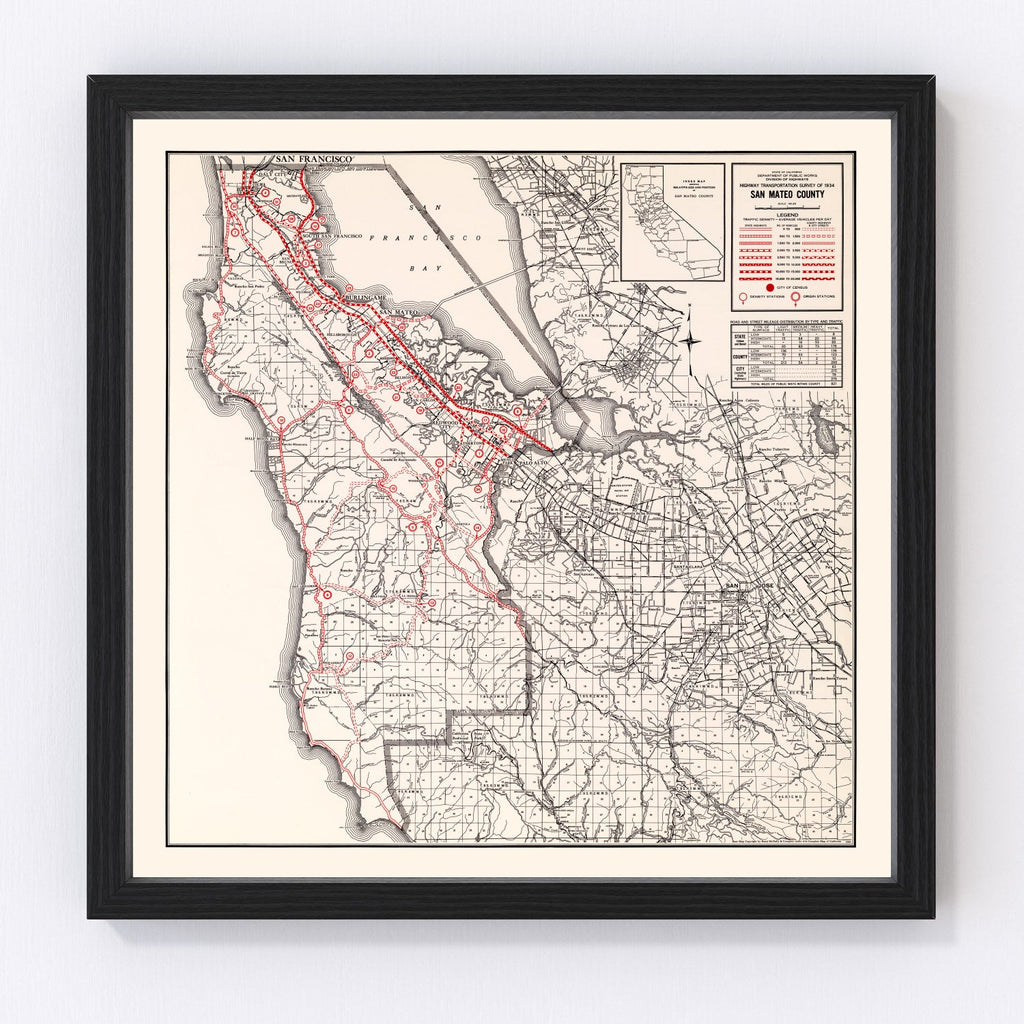 Vintage Map of San Mateo County, California 1935