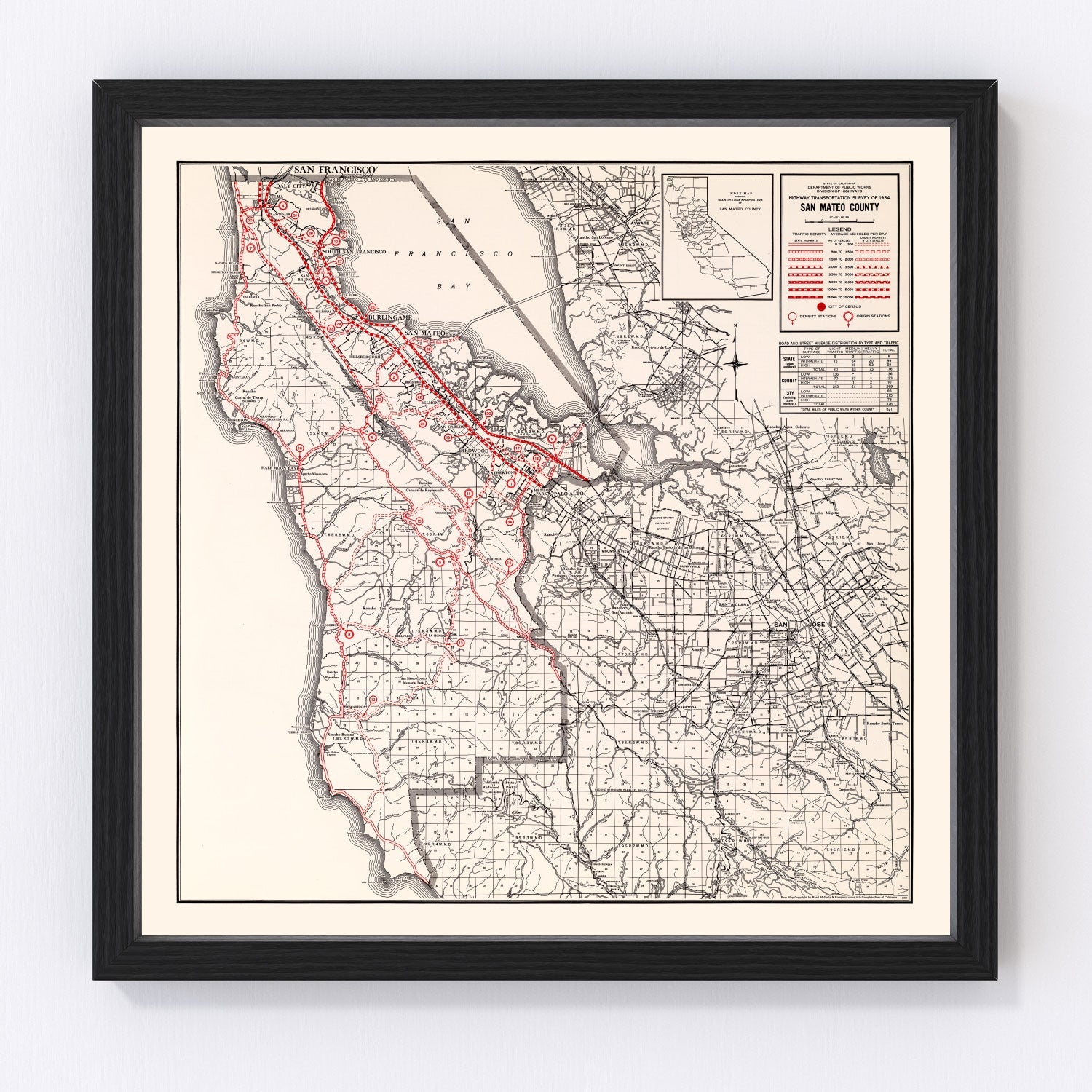 Vintage Map of San Mateo County, California 1935