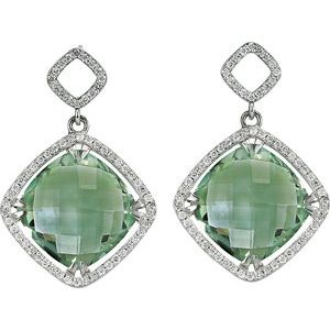 Sterling Silver Natural Green Quartz & 5/8 CTW Natural Diamond Earrings – image 2
