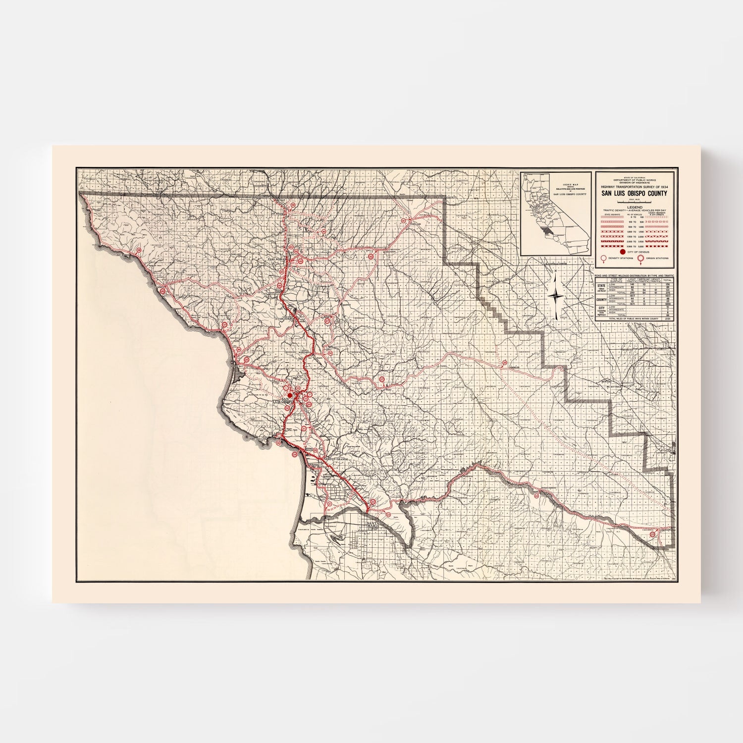 Vintage Map of San Luis Obispo, California 1935