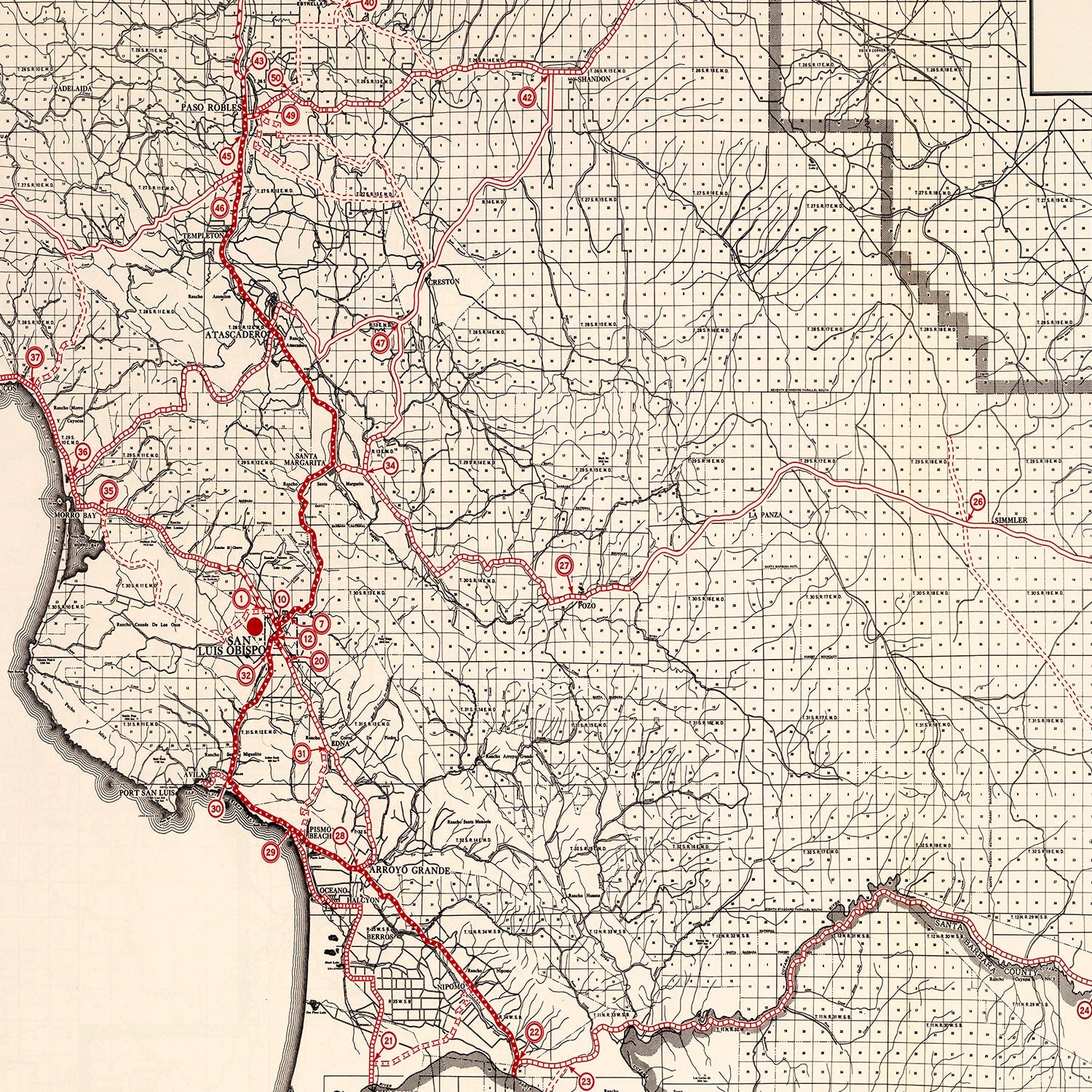 Vintage Map of San Luis Obispo, California 1935