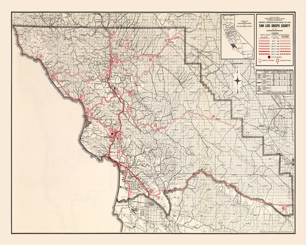 Vintage Map of San Luis Obispo, California 1935