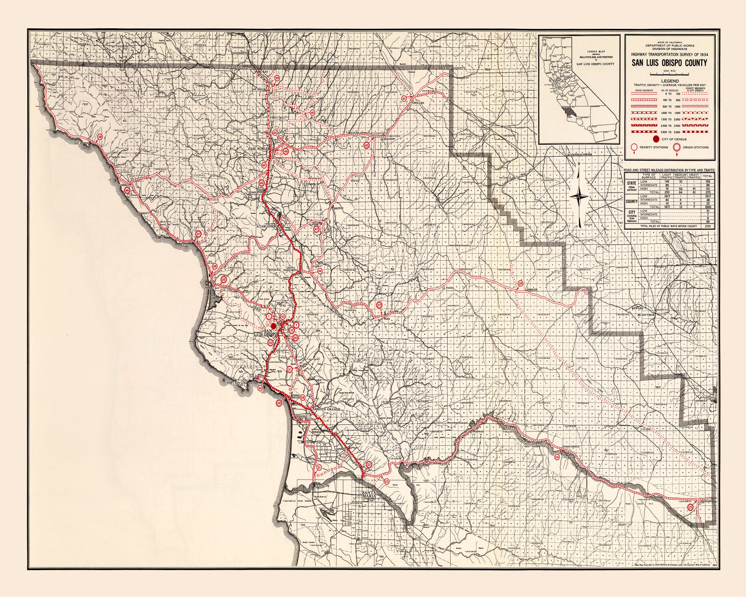 Vintage Map of San Luis Obispo, California 1935