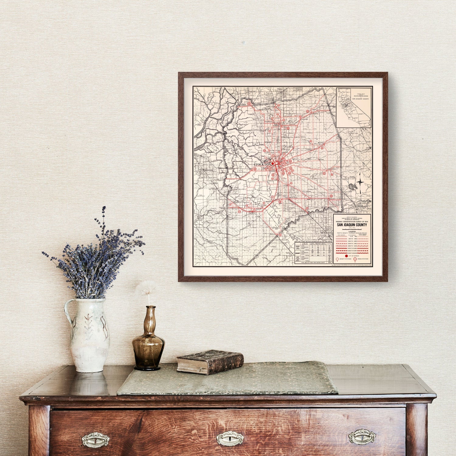 Vintage Map of San Joaquin County, California 1935