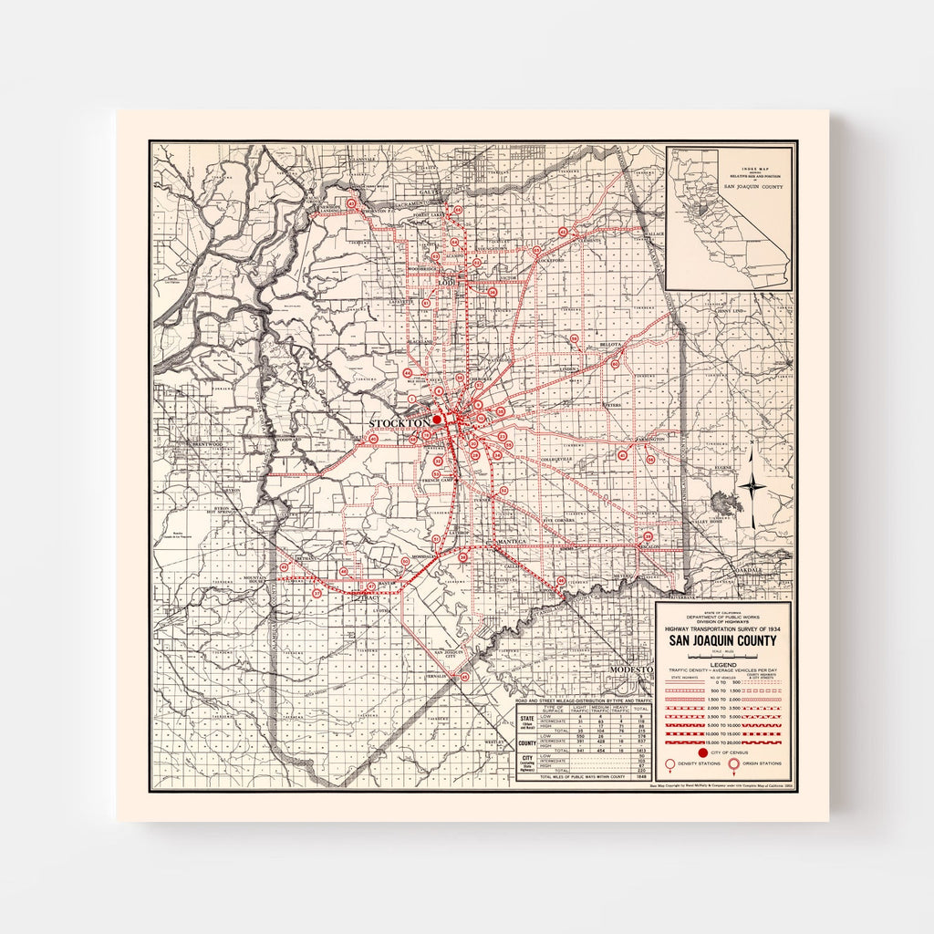 Vintage Map of San Joaquin County, California 1935